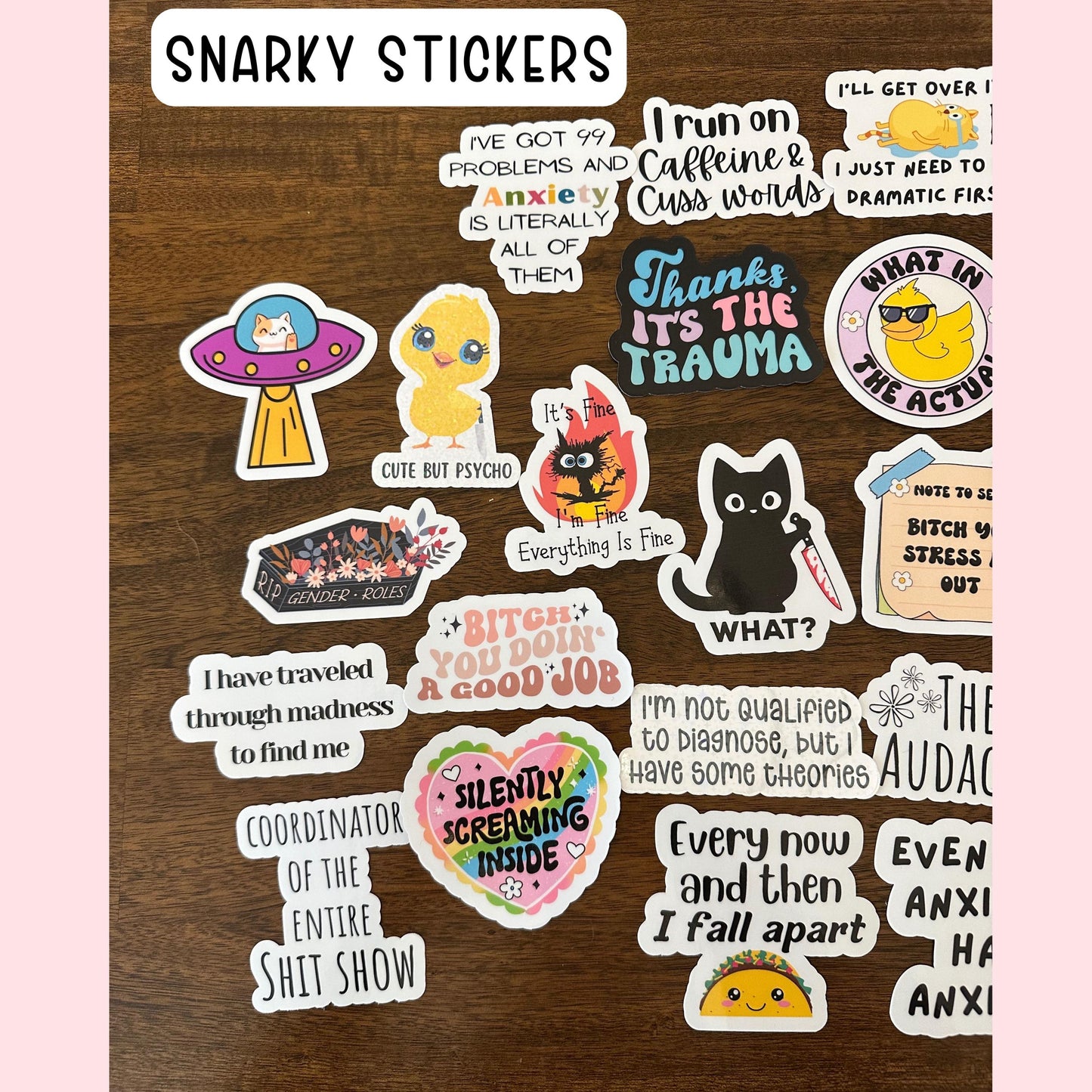 Snarky funny stickers adult inappropriate pun hilarious sarcastic water bottle cat anxiety dramatic lap top quotes gift cute introvert