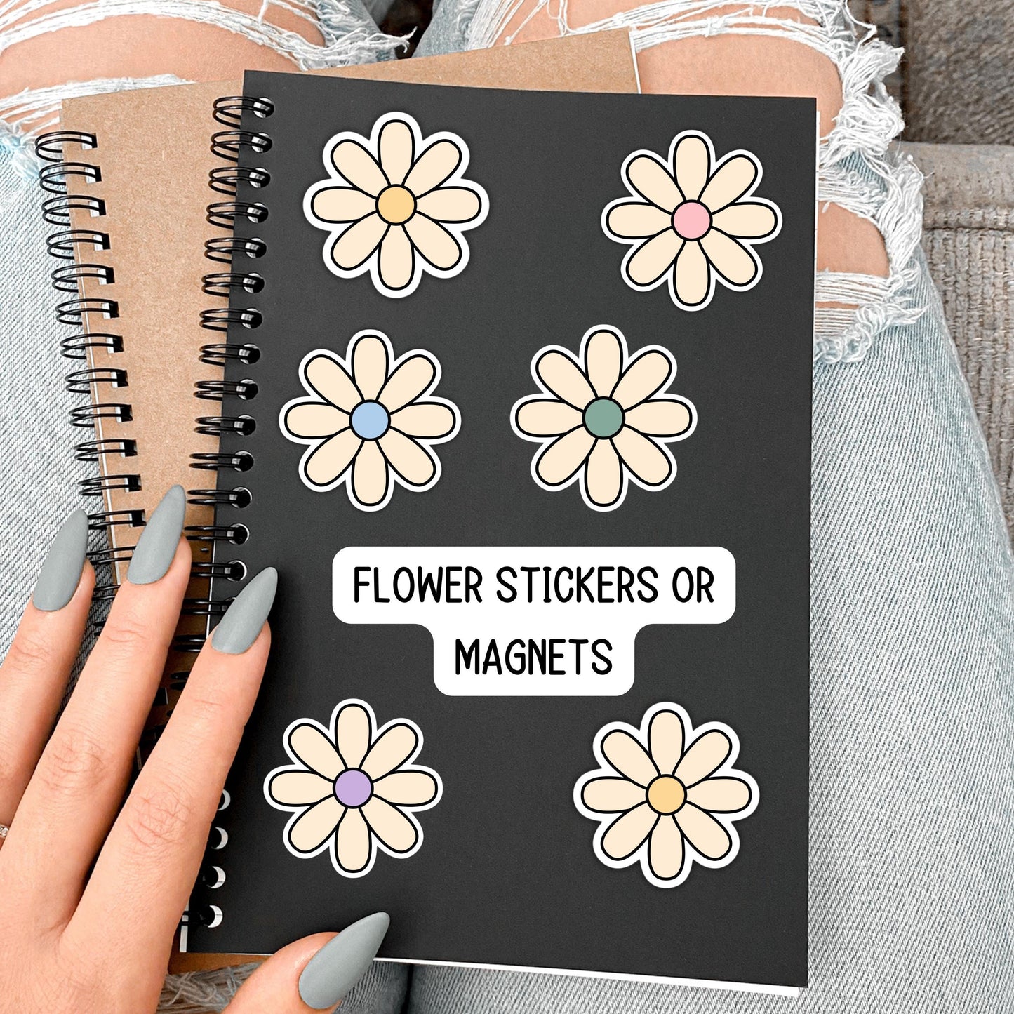 flower stickers or magnets for locker decor or notebook water bottle retro cute colorful stickers
