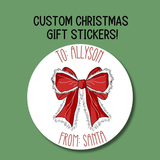 Custom from Santa sticker Coquette bow kids Santa Claus Gift labels Personalized Christmas Name Stickers Christmas name tags name Present