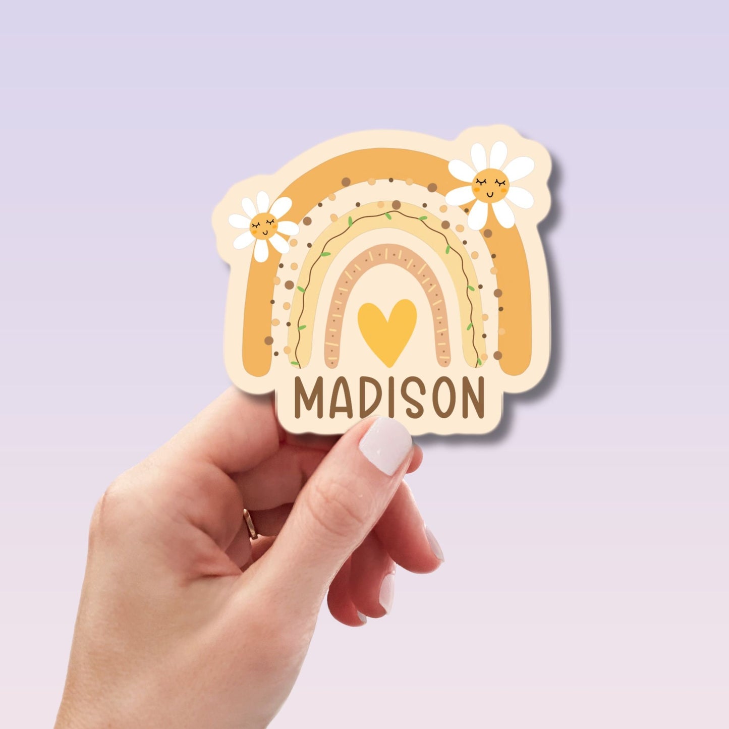 Kids name sticker Boho Rainbow name sticker Personalized name stickers Custom Name aesthetic stickers Tumbler cup name gift Yellow rainbow