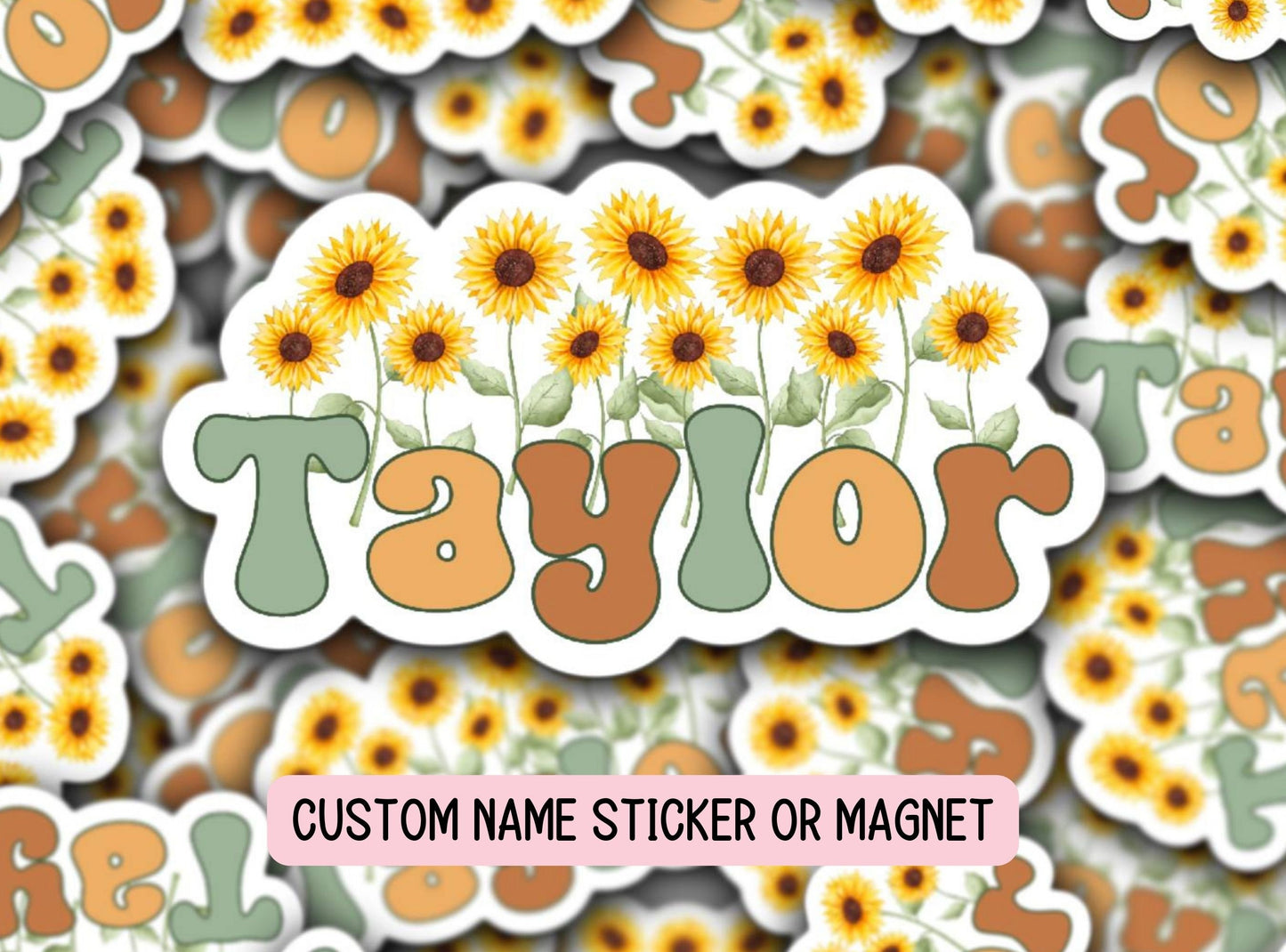 Sunflower name sticker Tumbler cup name sticker Retro font Floral Name sticker Personalized name Water bottle sticker Kids name sticker