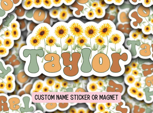 Sunflower name sticker Tumbler cup name sticker Retro font Floral Name sticker Personalized name Water bottle sticker Kids name sticker