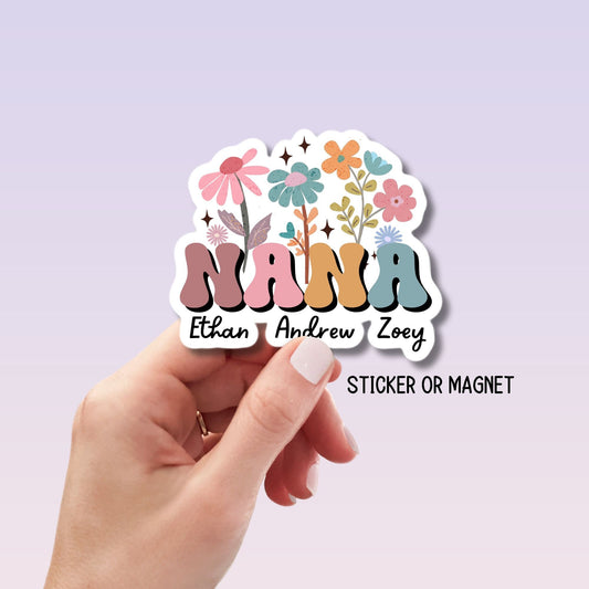 Retro floral Nana sticker, Personalized Grandma stickers, Custom Name Stickers, Aesthetic stickers, Mother's day gift, Grandkids names gift