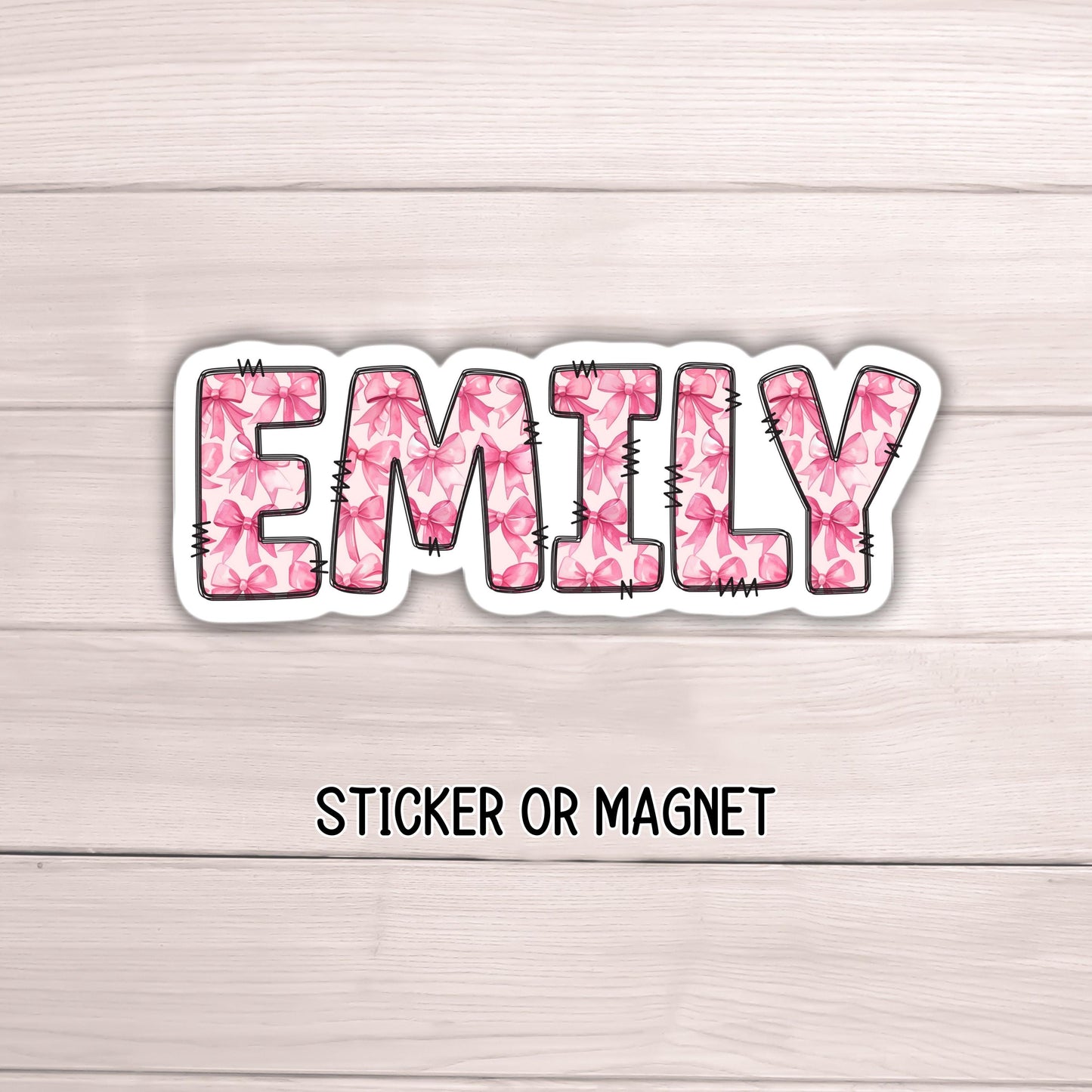 Custom name Bow sticker bow Pink Coquette Ribbon Bow Personalized name sticker Custom Name locker magnet water bottle name gift kids name