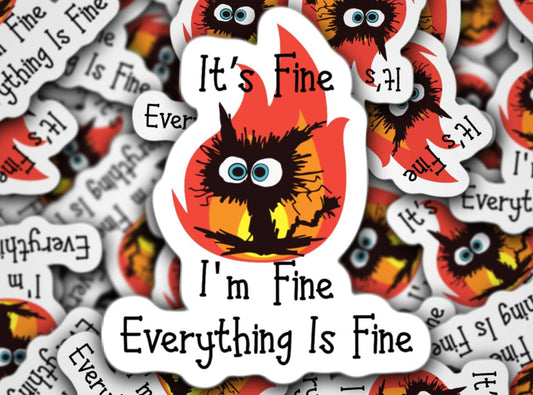 Funny sticker cat in fire cat sticker introvert water bottle sticker gift under 5 magnet pet sticker mental health hilarious sticker