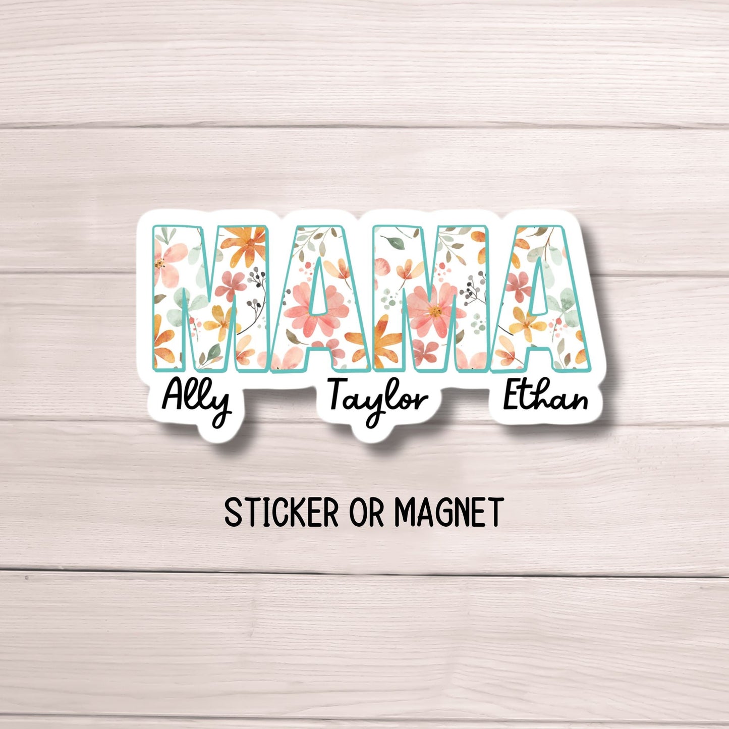Personalized mama sticker name sticker floral boho sticker mom sticker kids mommy name magnet Retro font new mom gift Floral Mother's day