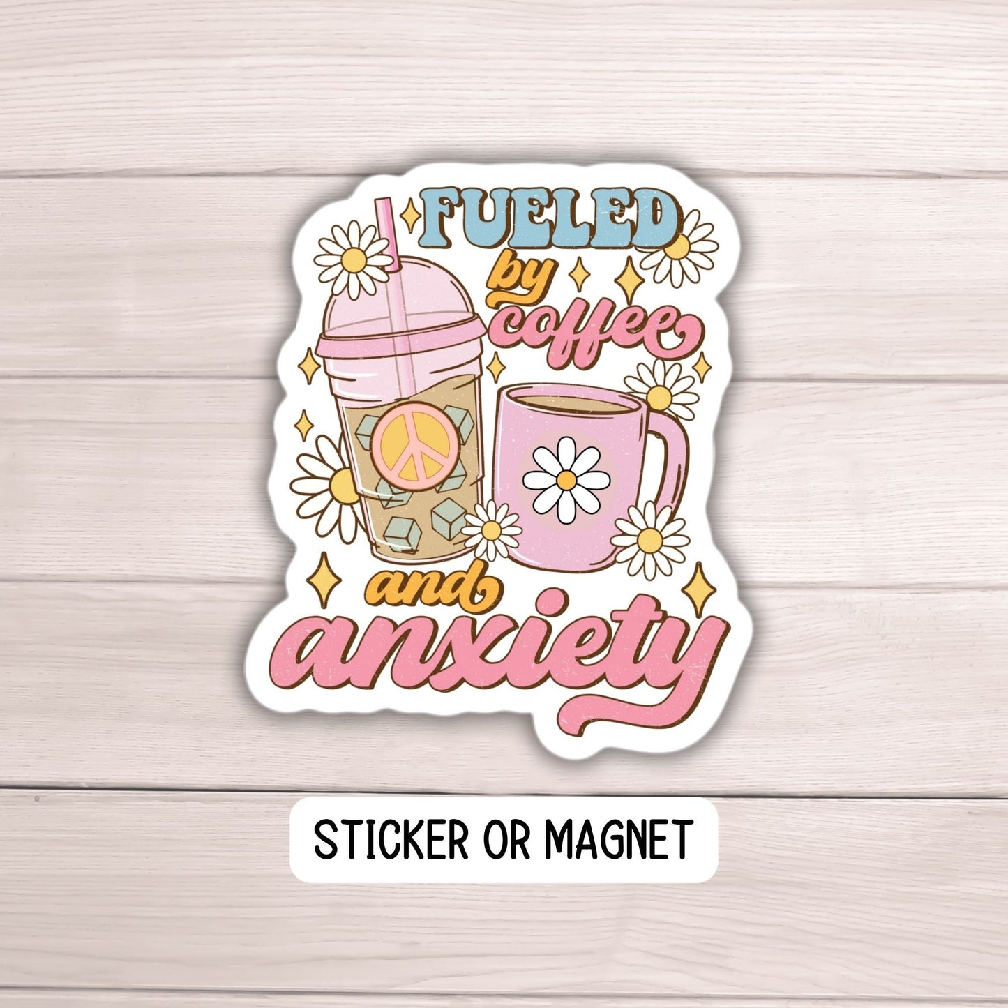 Coffee and anxiety Coffee lover sticker Iced coffee Retro Funny sticker water bottle notebook Magnet fridge sticker gift sarcastic funny