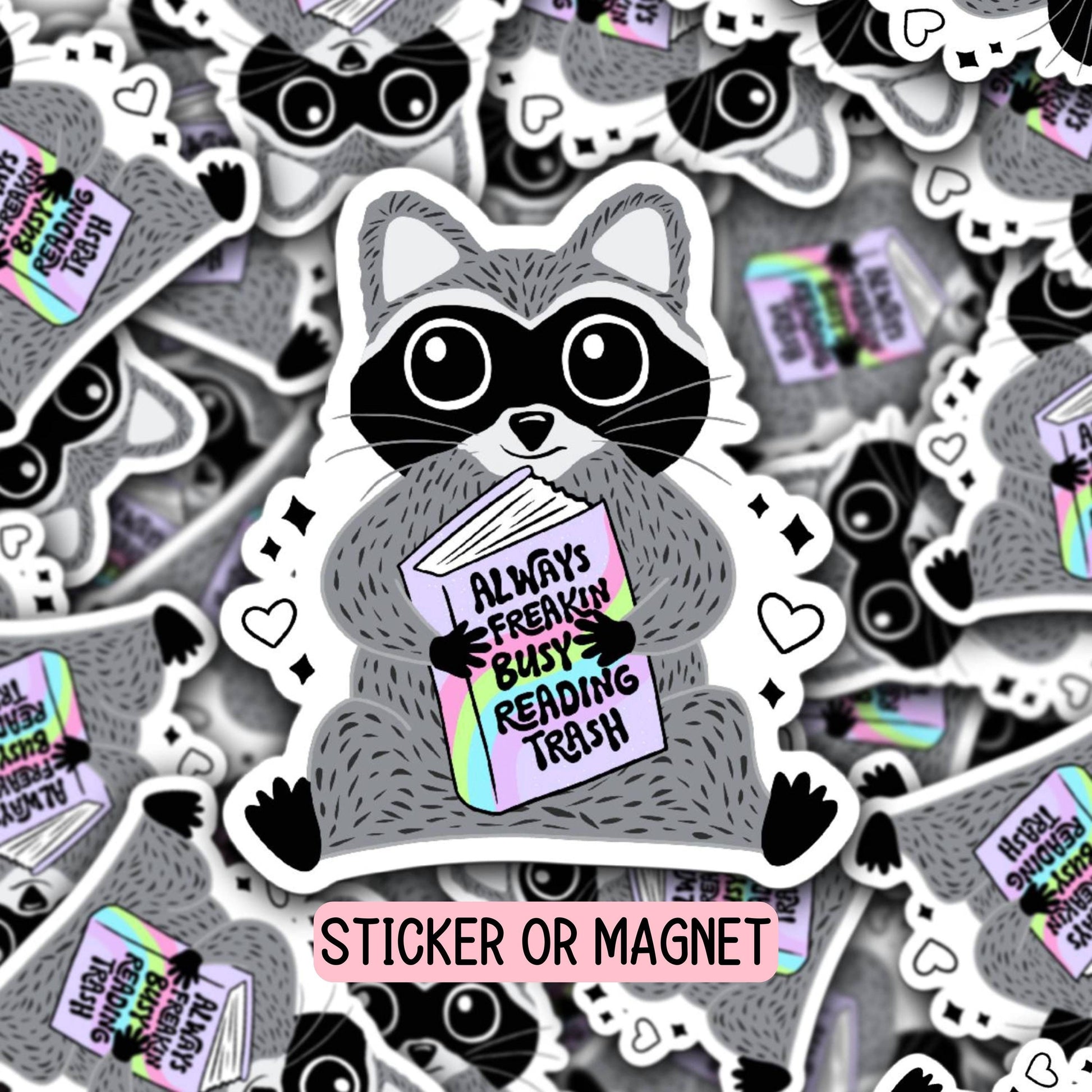 Racoon book reader busy reading trash sticker smut magnet booktok adult Book local Bookish Romance Book gift Decal Laptop Dark romance club