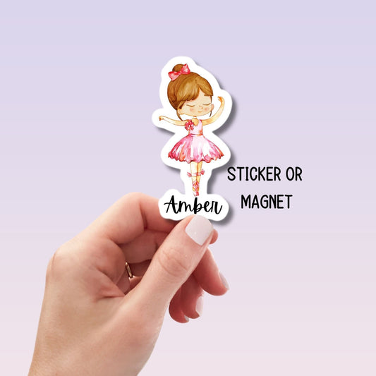 Custom name ballerina sticker ballet sticker dance sticker dancer ballet shoes Dance life dancing kids name sticker lunch box sticker magnet