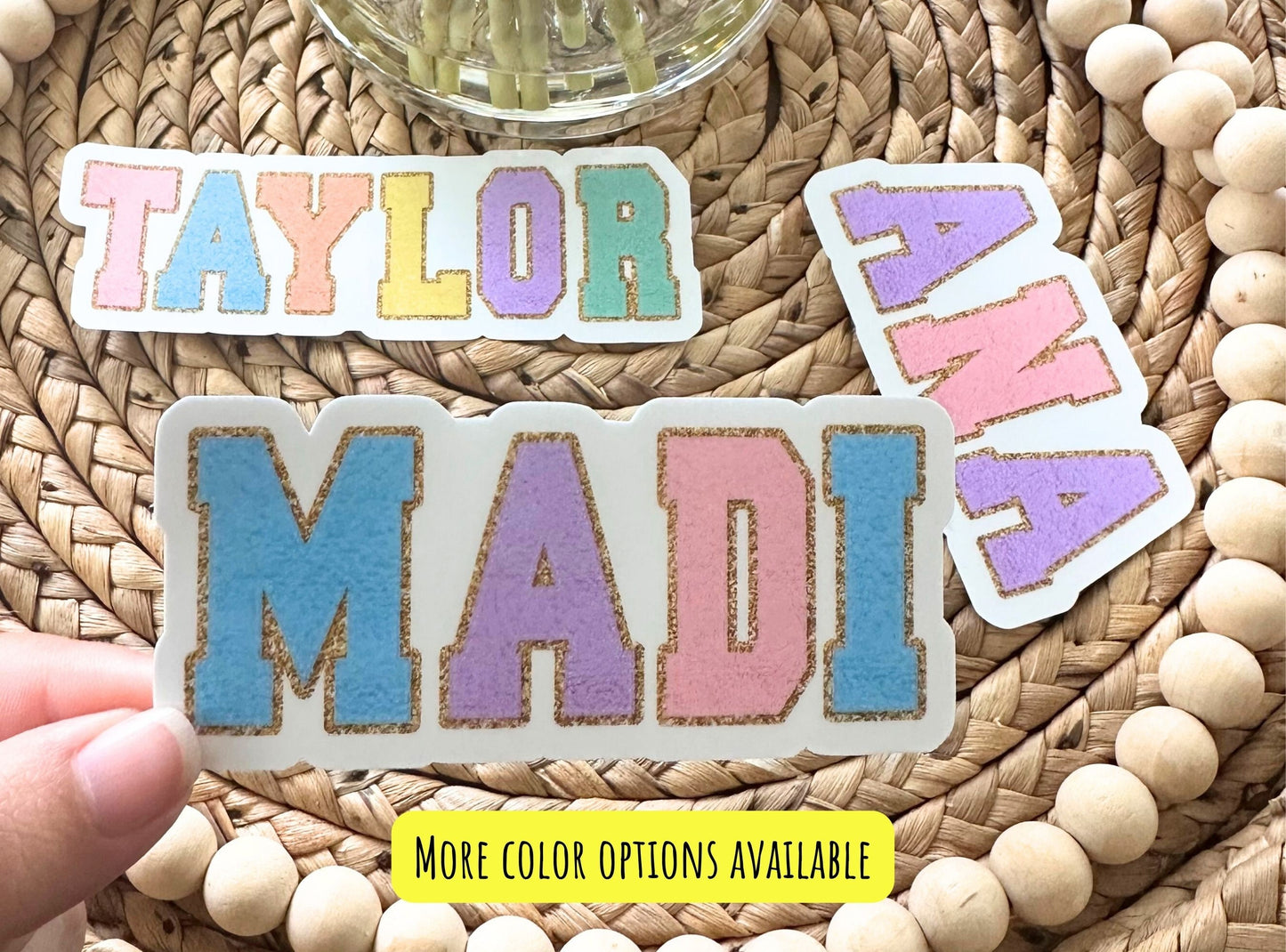 Chenille Name sticker Water bottle sticker Chenille letter Varsity name Personalized name sticker Custom kids name sticker Locker magnet