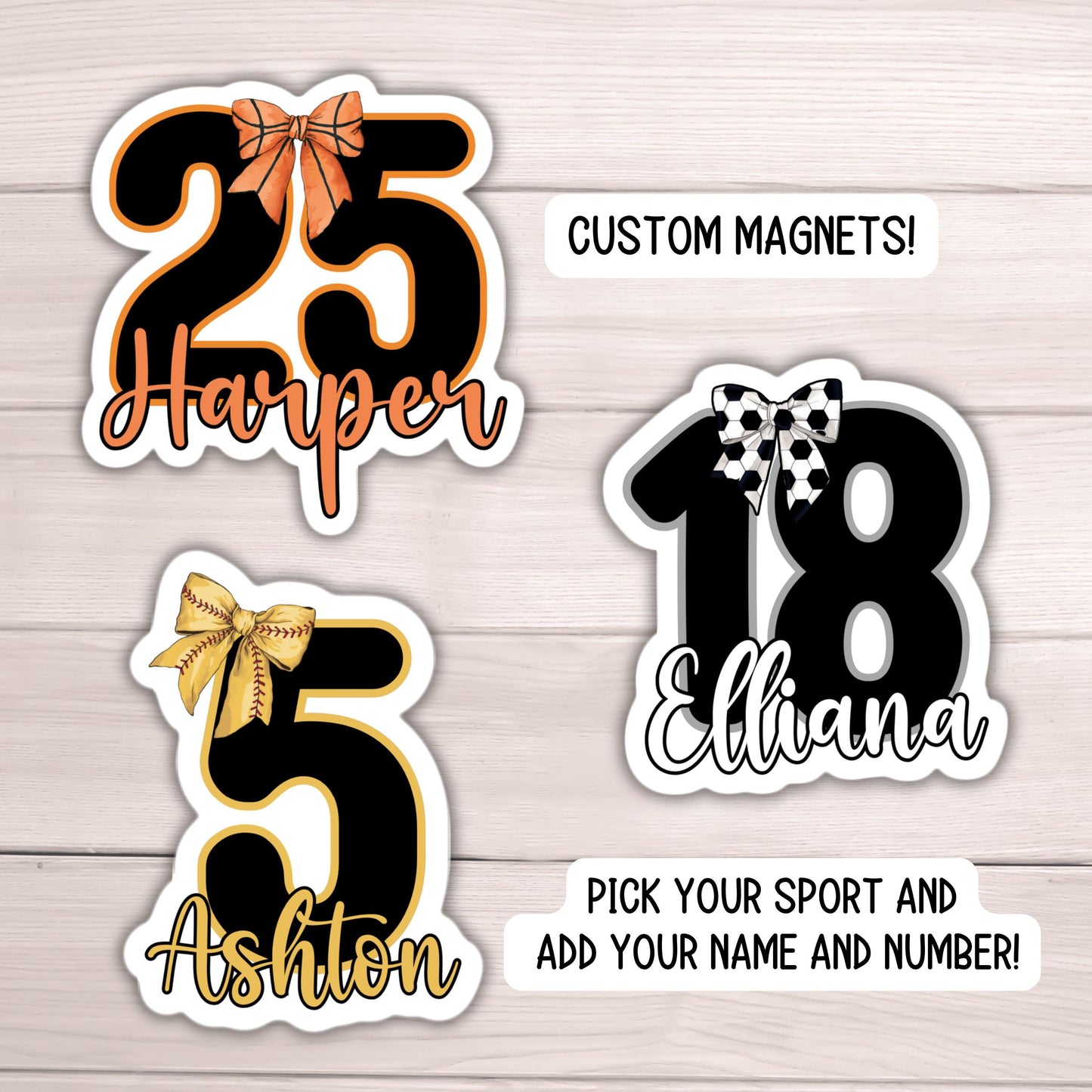 Coquette basketball soccer softball Custom number name magnet team gift girls bow name personalized sports magnet school locker decoration