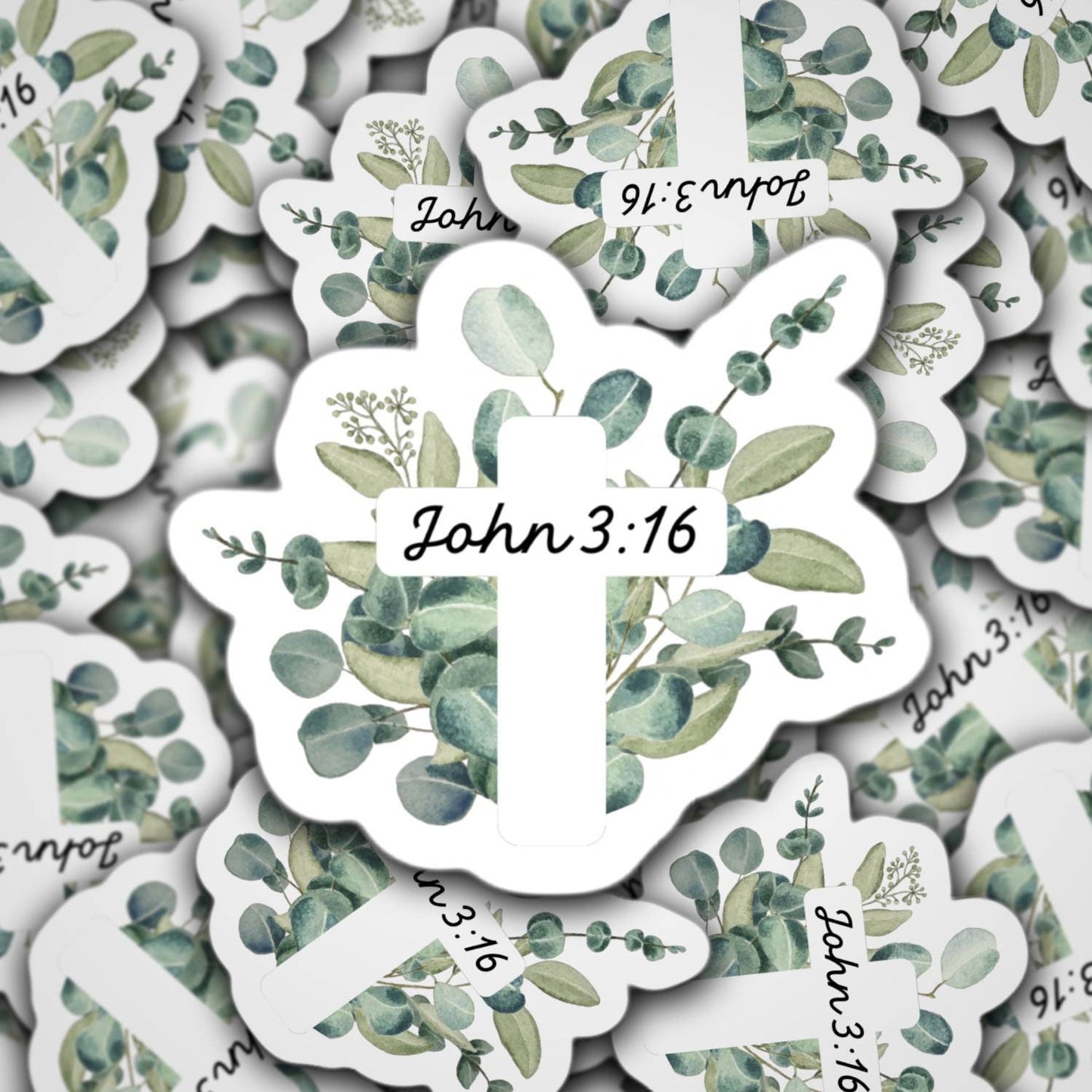 John 3:16 sticker, eucalyptus plant sticker, Christian stickers, Jesus stickers, Bible journal, aesthetic sticker, cross sticker,