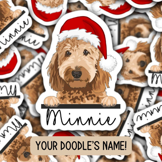 Christmas Golden Doodle Sticker, Pet name sticker, Doodle sticker, Goldendoodle Sticker, Custom pet sticker, Dog Christmas gift, Doodle mom