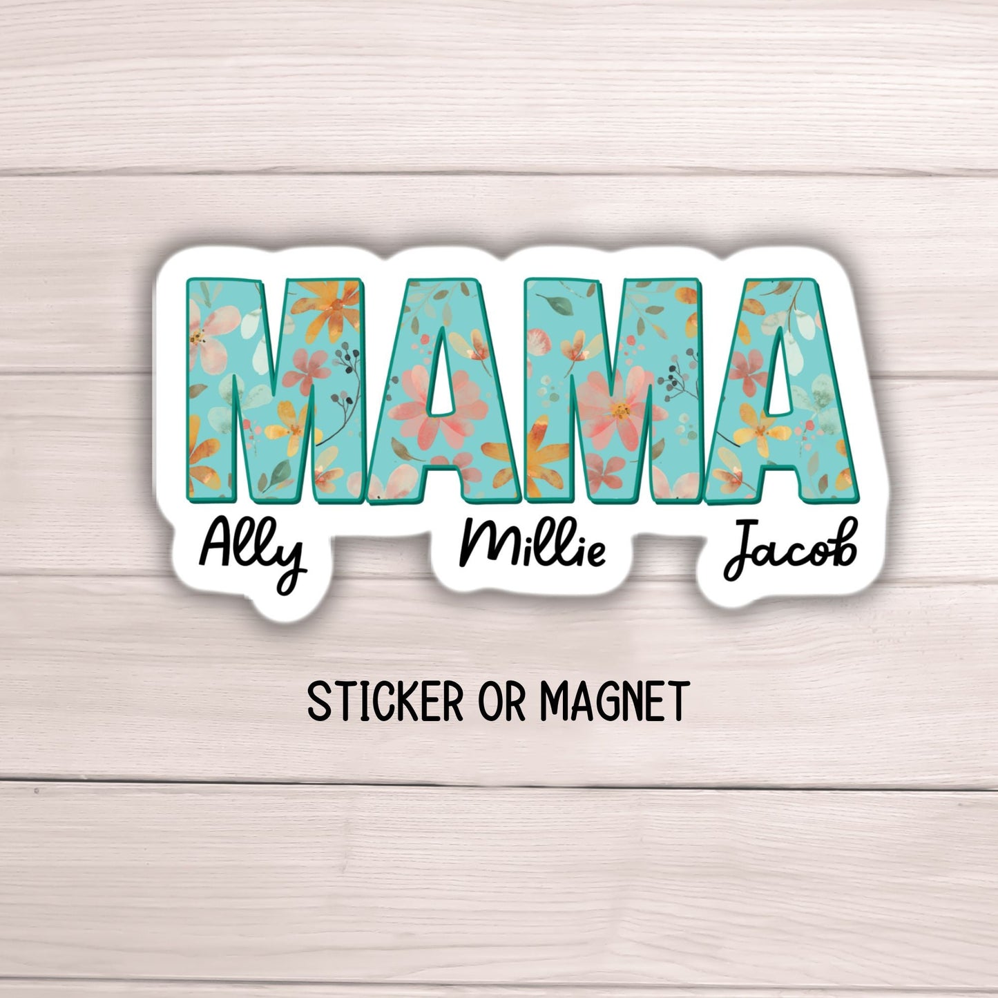 Custom mama sticker name sticker floral boho sticker mom sticker kids mommy name magnet Retro font new mom gift Floral Mother's day Tumbler