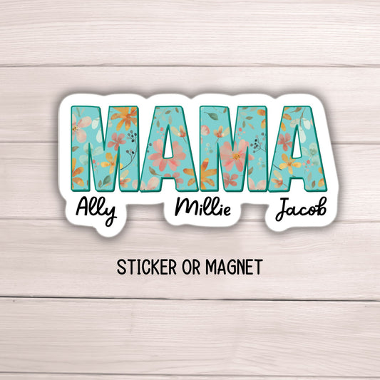Custom mama sticker name sticker floral boho sticker mom sticker kids mommy name magnet Retro font new mom gift Floral Mother's day Tumbler