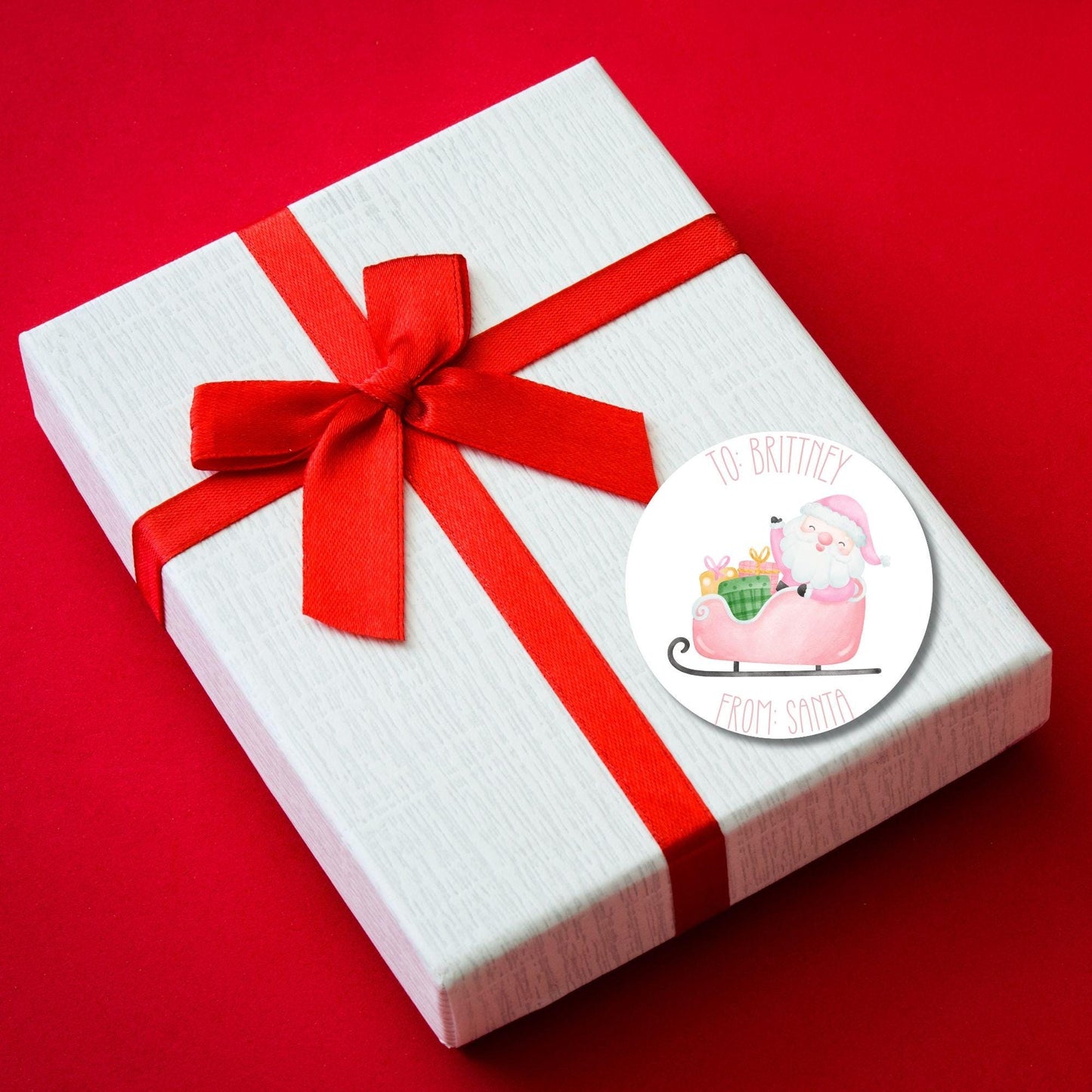 Pink Custom from Santa sticker Coquette bow kids Santa Claus Gift label Personalized Christmas Name Stickers Christmas name tag name Present
