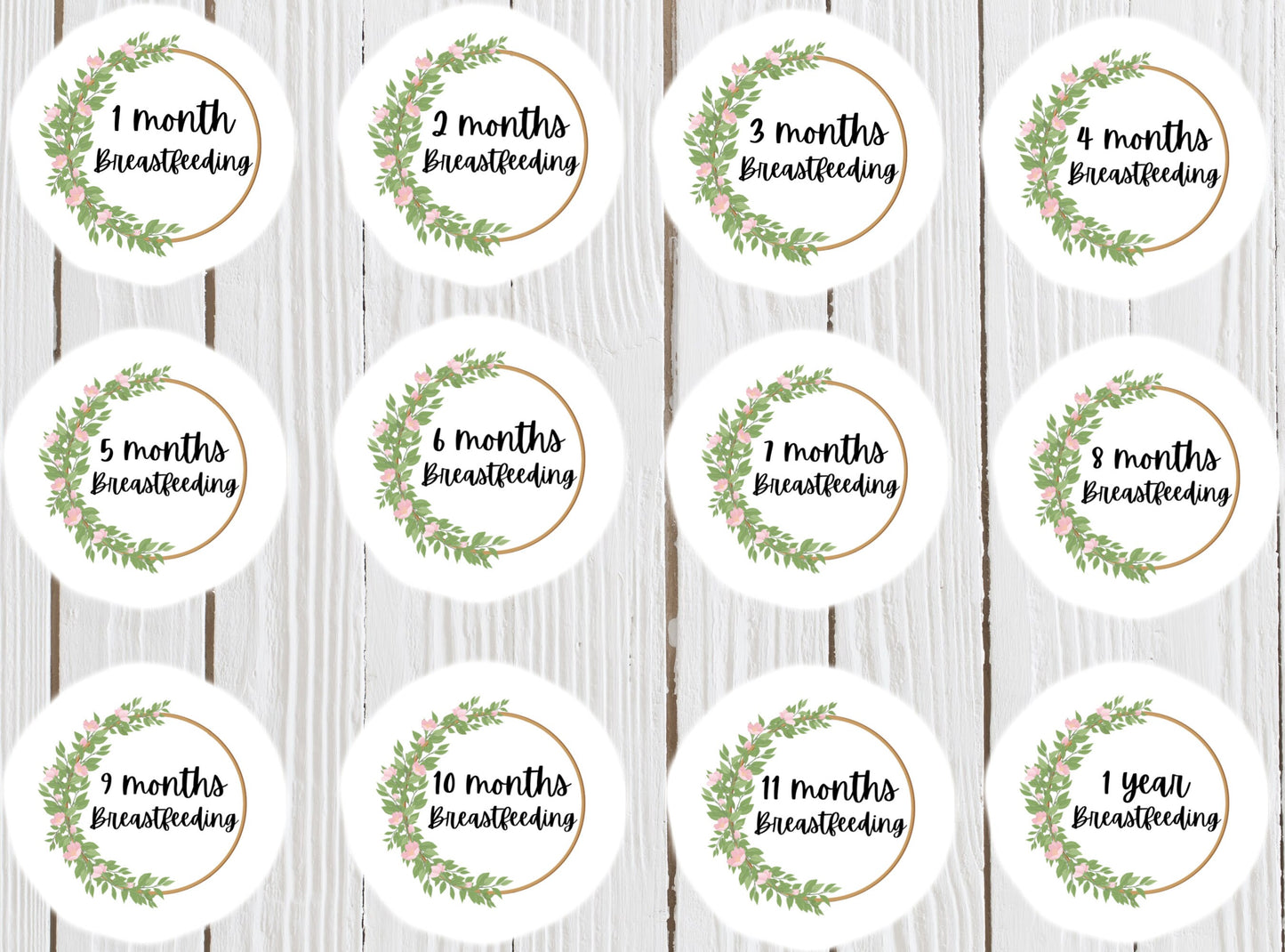 Breast feeding mile stone stickers, mom stickers, pumping mom sticker, nursing sticker, wreath sticker, breastfeeding, 1 year breastfeeding