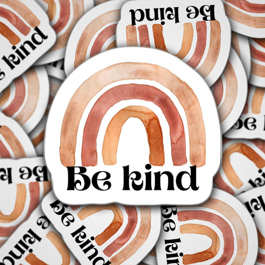 Be kind boho rainbow sticker Aesthetic sticker neutral colors Bohemian sticker Positive quotes Inspirational sticker Water bottle Notebook