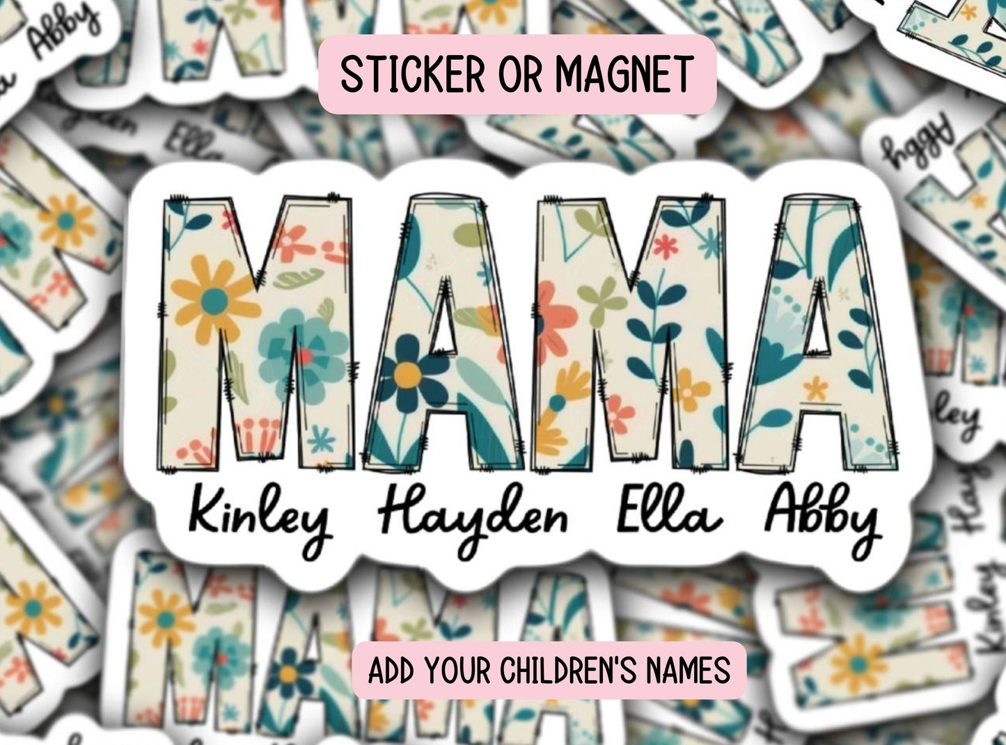 Personalized mama sticker name sticker floral boho sticker mom sticker kids mommy name magnet Retro font new mom gift Floral Mother's day