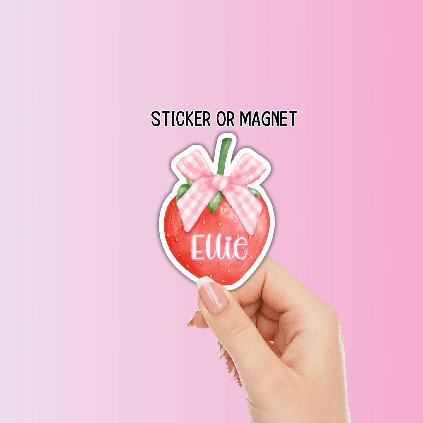Custom Coquette strawberry name sticker magnet custom pink bow girlie personalized locker decor preppy cake cute name accessories Ribbon Bow