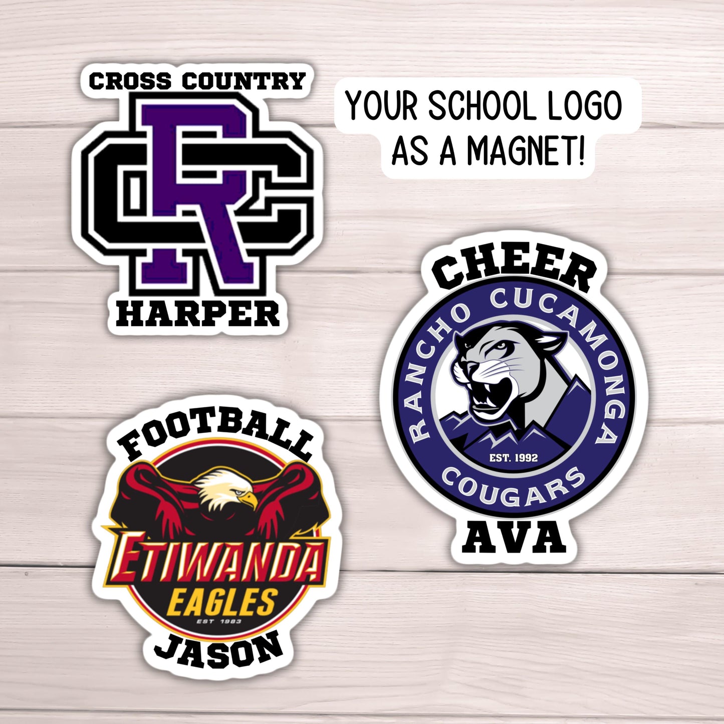 School logo mascot magnet football cross country cheer soccer water polo sports school clubs baseball swim team gift locker decoration coach school spirit