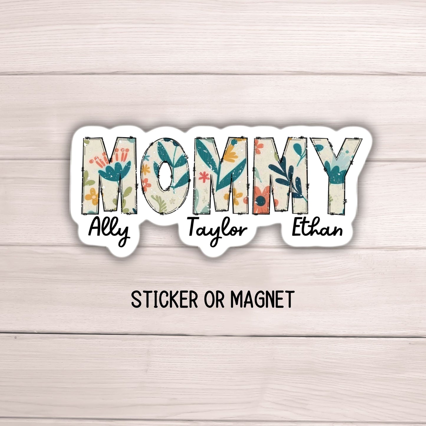 Custom mama sticker name sticker floral boho sticker mom sticker kids mommy name magnet Retro font new mom gift Floral Mother's day Tumbler