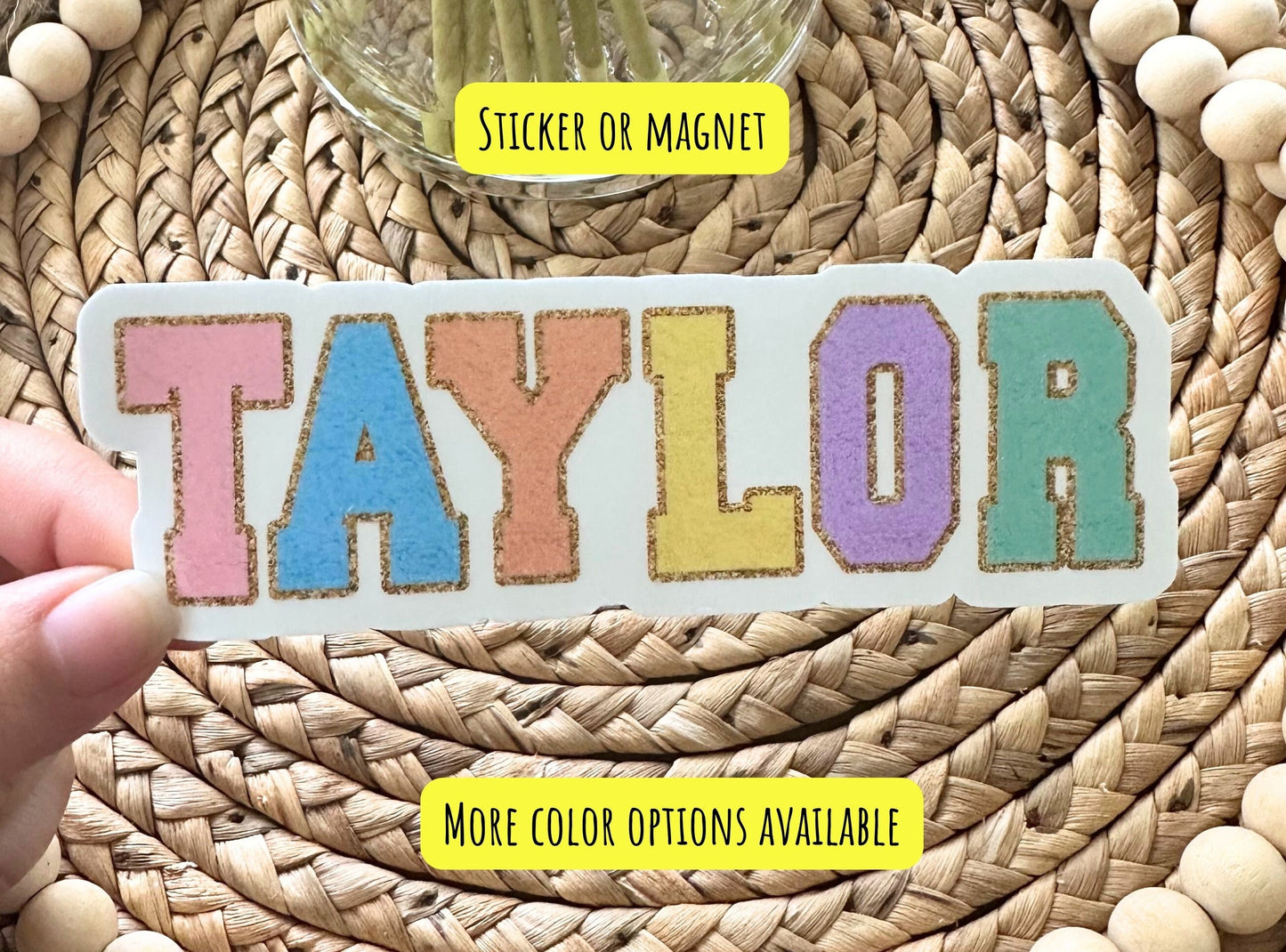 Chenille Name sticker Water bottle sticker Chenille letter Varsity name Personalized name sticker Custom kids name sticker Locker magnet