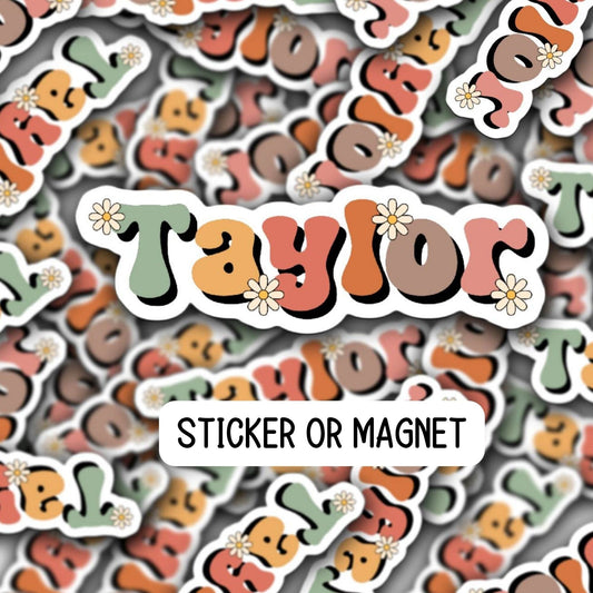 Retro floral name sticker, Personalized name stickers, Custom Name Stickers, Aesthetic stickers, best friend gift, kids name stickers, retro