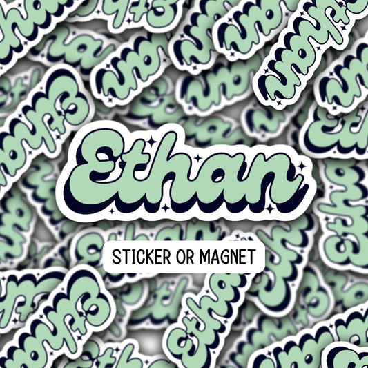 Retro Custom Name Personalized sticker kids name sticker school lunch box name water bottle name Retro font name locker magnet lap top