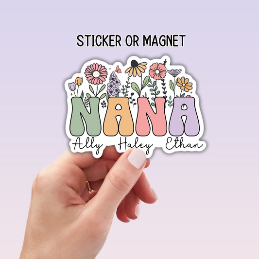 Nana custom gift Retro floral Nana sticker Personalized Grandma stickers Custom Name Stickers magnet Gigi  Mother's day gift Grandkids names