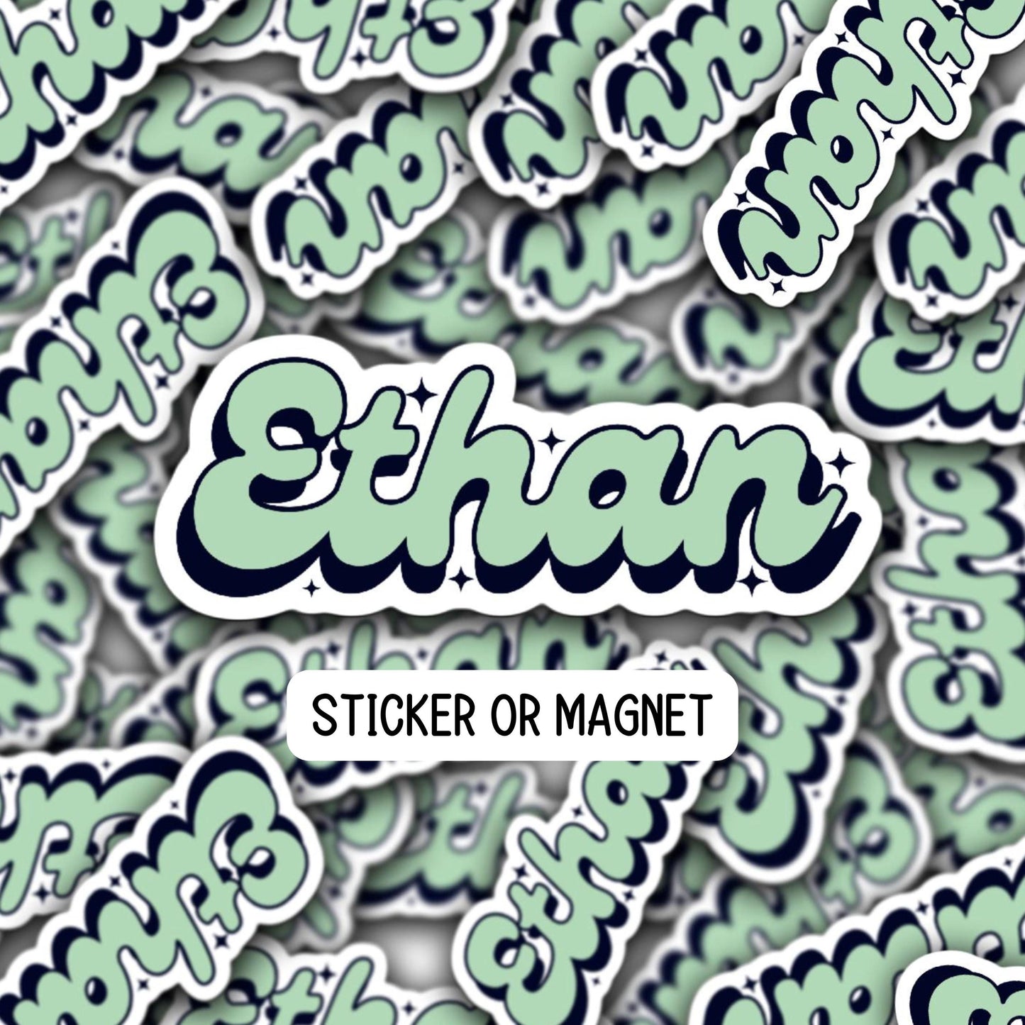 Retro Custom Name Personalized sticker kids name sticker school lunch box name water bottle name Retro font name locker magnet lap top