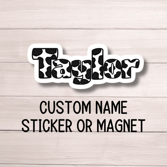 Cow print name Magnet Cow letters Cow pattern Personalized Custom Name Stickers Name magnet Locker magnet Cow letters kids name magnet