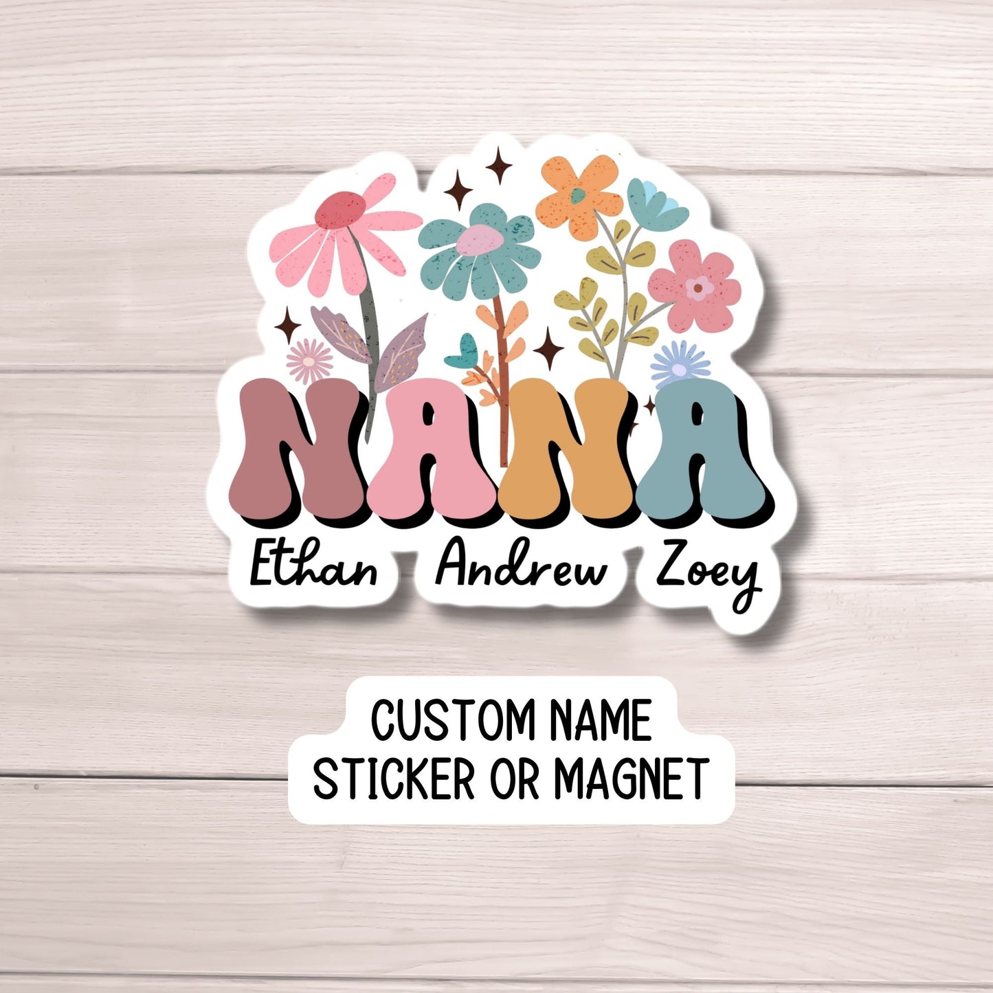Retro floral Nana sticker, Personalized Grandma stickers, Custom Name Stickers, Aesthetic stickers, Mother's day gift, Grandkids names gift
