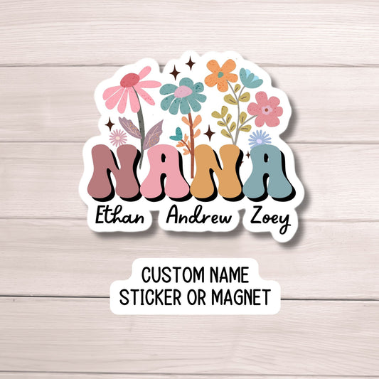 Retro floral Nana sticker, Personalized Grandma stickers, Custom Name Stickers, Aesthetic stickers, Mother's day gift, Grandkids names gift