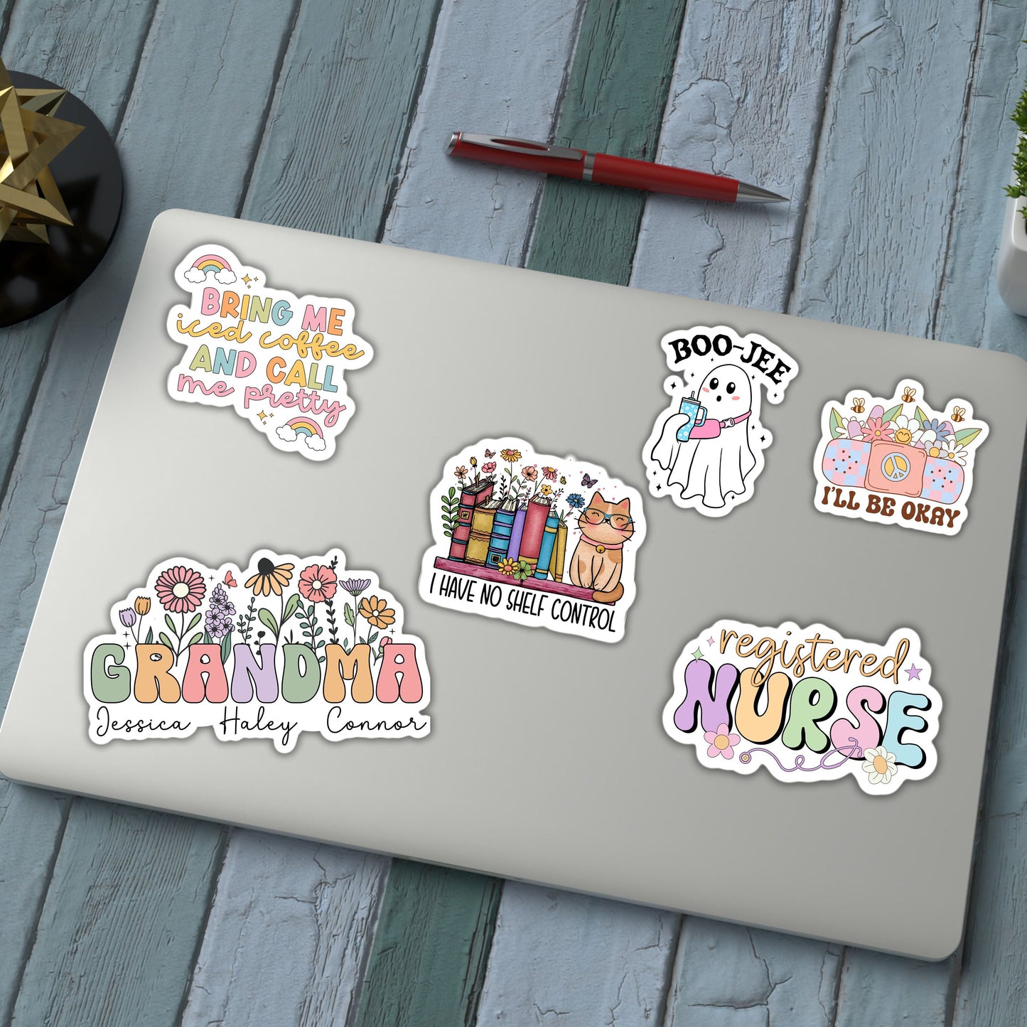 Custom Grandma gift sticker Personalized sticker Custom Name Stickers Aesthetic sticker Mother's day gift Grandkids names gift wildflowers