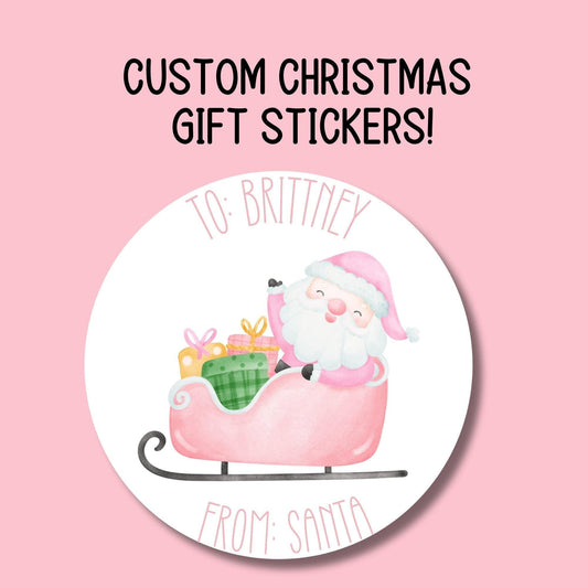 Pink Custom from Santa sticker Coquette bow kids Santa Claus Gift label Personalized Christmas Name Stickers Christmas name tag name Present