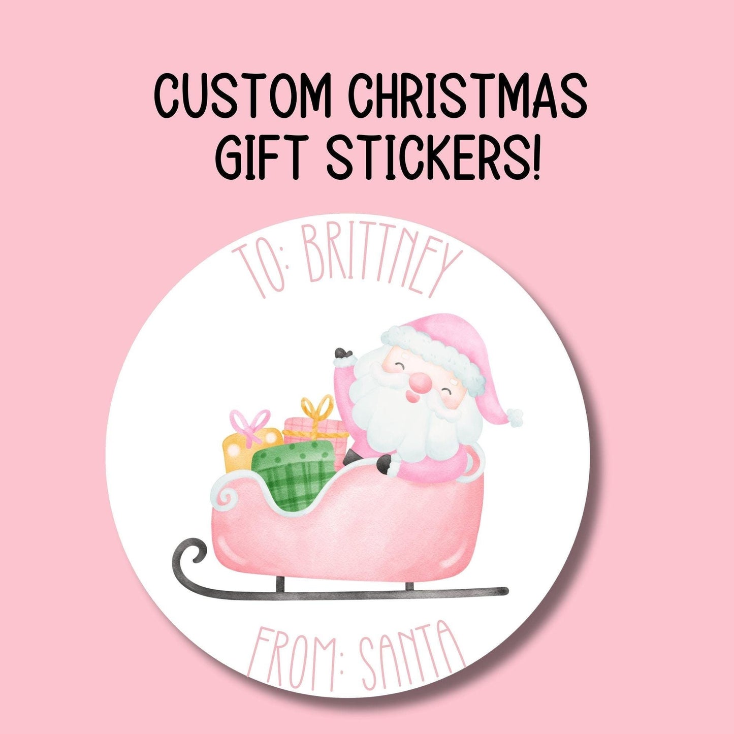 Pink Custom from Santa sticker Coquette bow kids Santa Claus Gift label Personalized Christmas Name Stickers Christmas name tag name Present