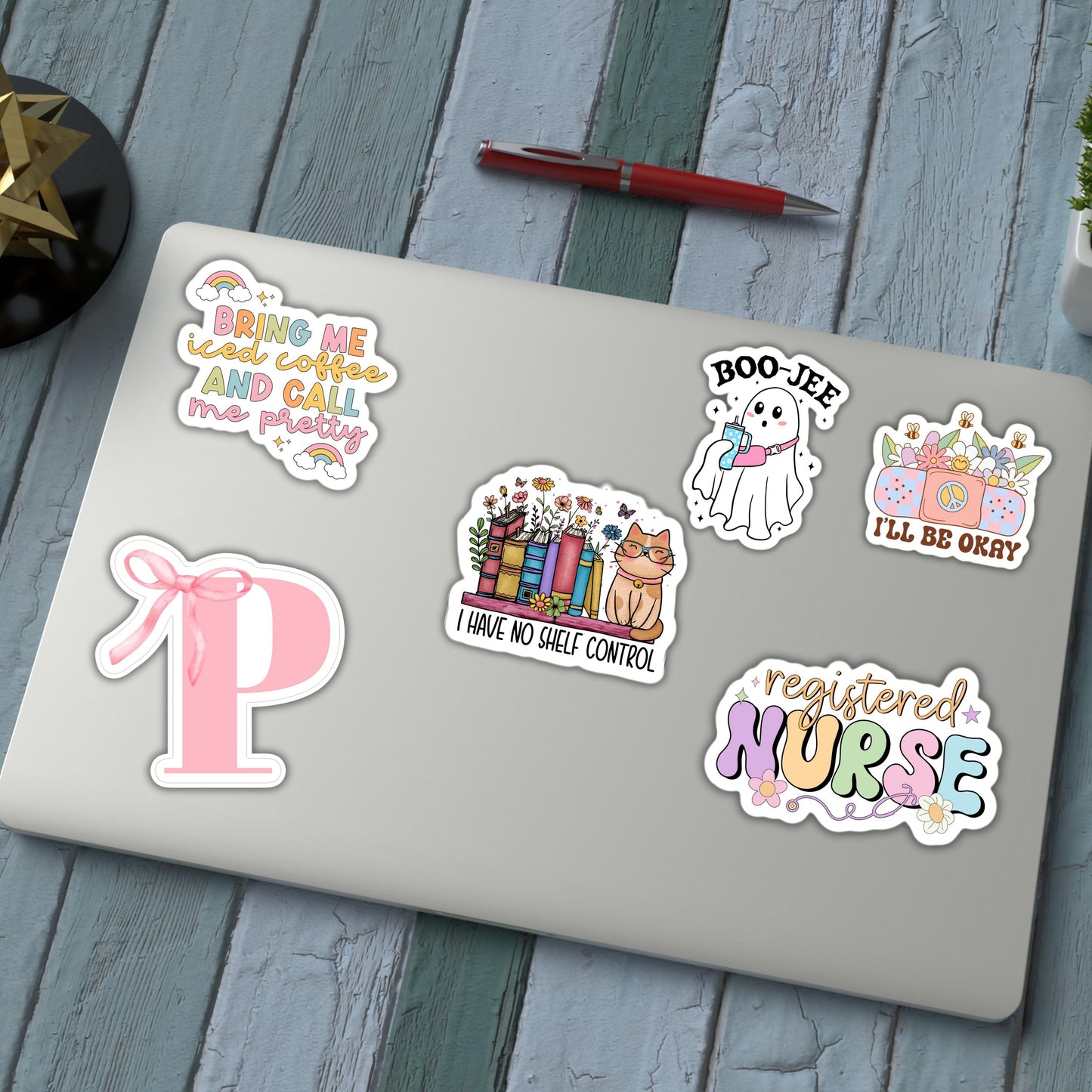 Coquette Bow sticker Initial monogram Pink Ribbon Bow Personalized name sticker Custom Name locker magnet best friend gift kids name