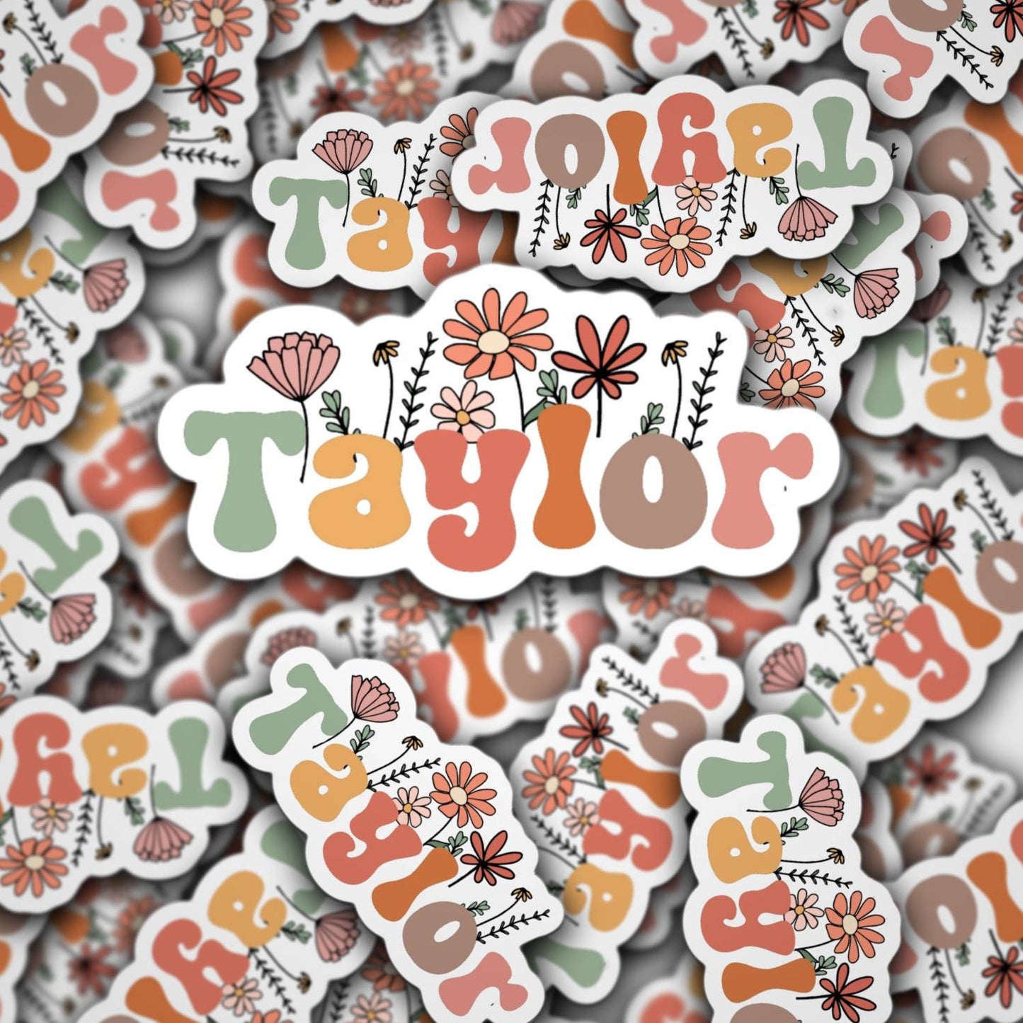 Retro floral name sticker, Personalized name stickers, Custom Name Stickers, Aesthetic stickers, best friend gift, kids name stickers, retro