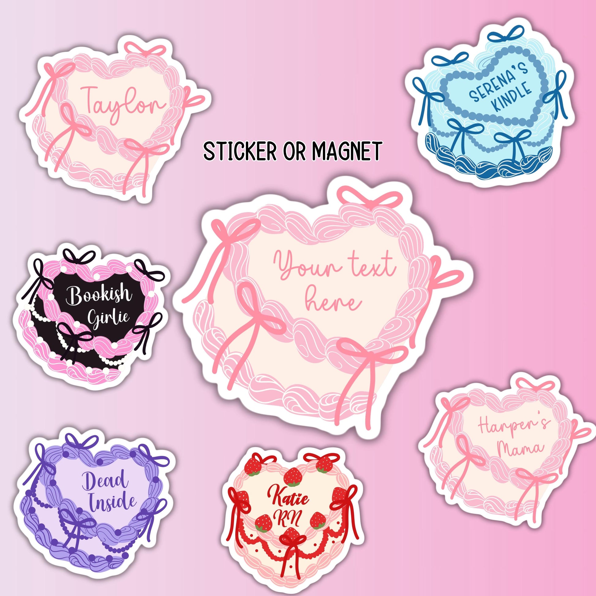 Custom cake sticker Coquette magnet pink bow girlie personalized text locker decor preppy cake cute name accessories Coquette Ribbon Bow