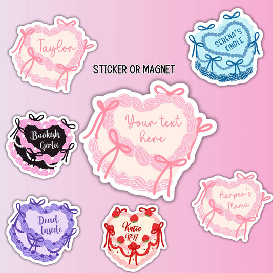 Custom cake sticker Coquette magnet pink bow girlie personalized text locker decor preppy cake cute name accessories Coquette Ribbon Bow