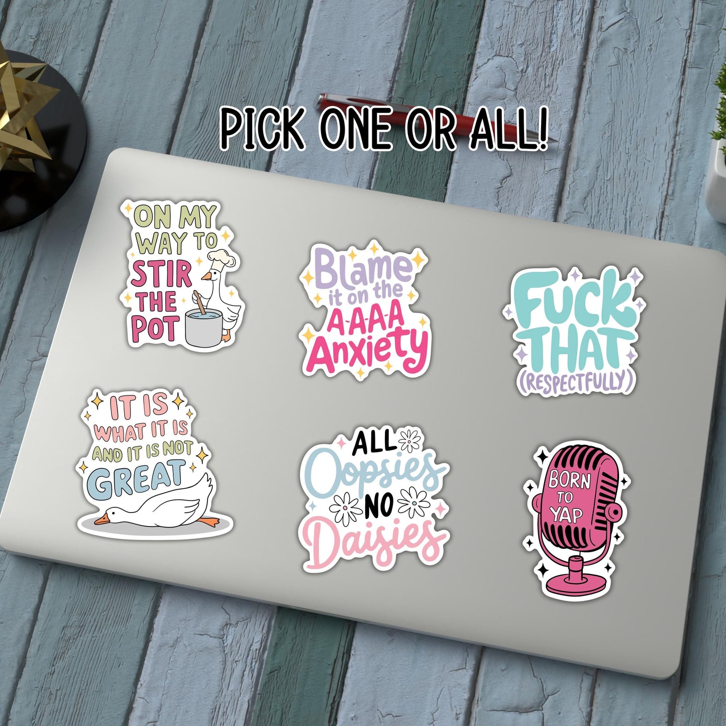 Funny snarky adult meme sticker magnets meme witty goose anxiety stir the pot Humor Sarcastic magnet Sarcasm quote hilarious gift