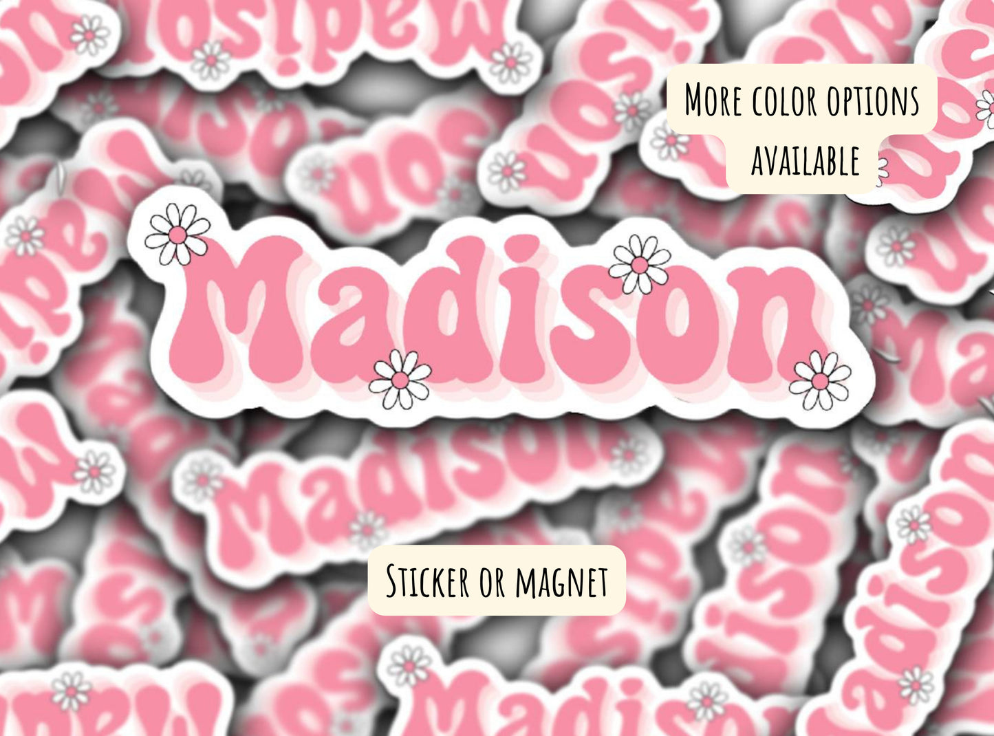 Custom cup name sticker Retro font name sticker Floral Name sticker Personalized name Water bottle sticker Daisy name  Kids name sticker