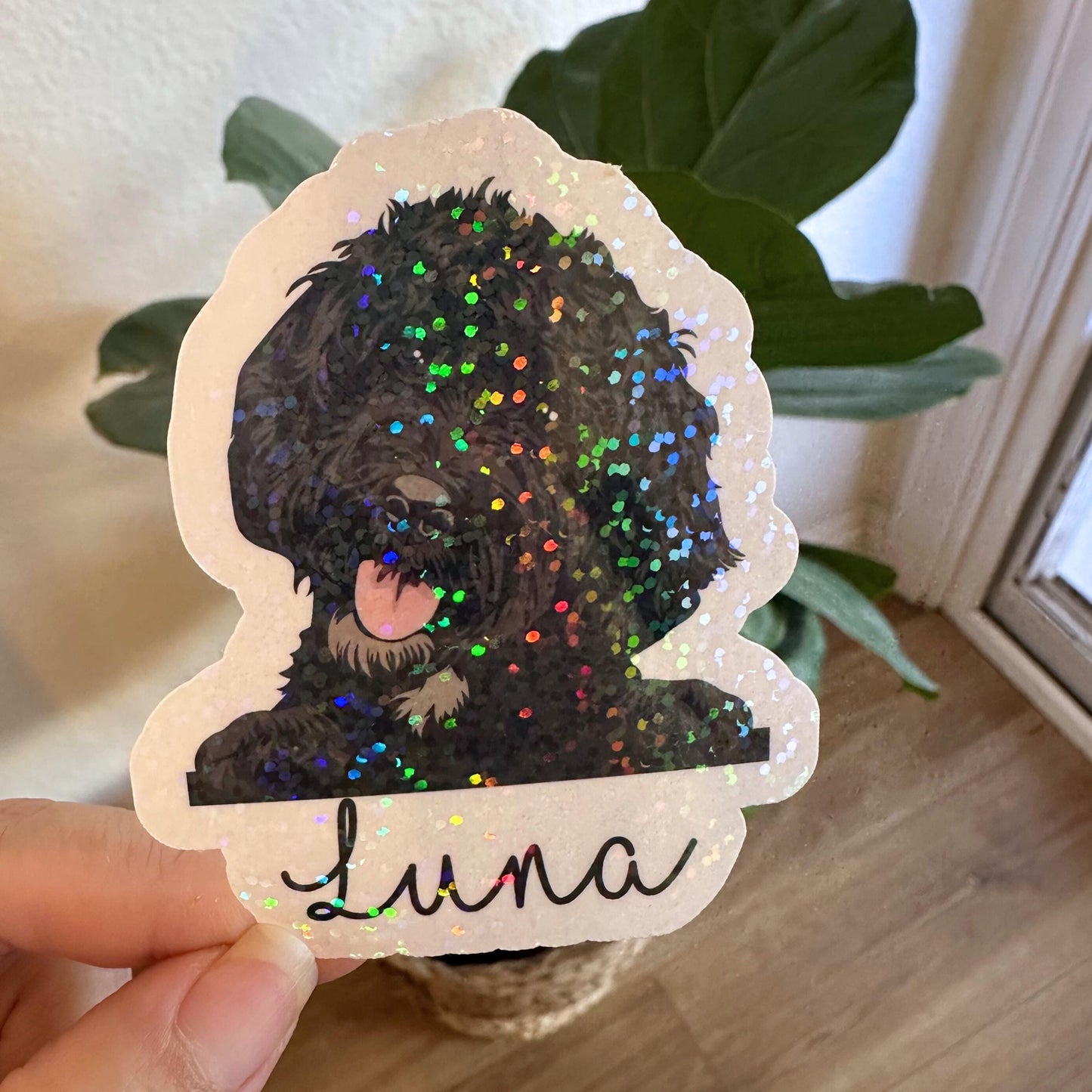 Black doodle Sticker Golden Doodle Sticker Pet name sticker Holographic Sticker Custom pet sticker Dog food sticker Doodle mom Dog mom gift
