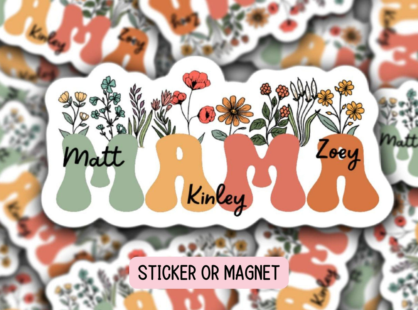 Retro floral mama sticker, Personalized name stickers, Custom Name Stickers, Aesthetic stickers, Mother's day gift, kids name stickers, gift
