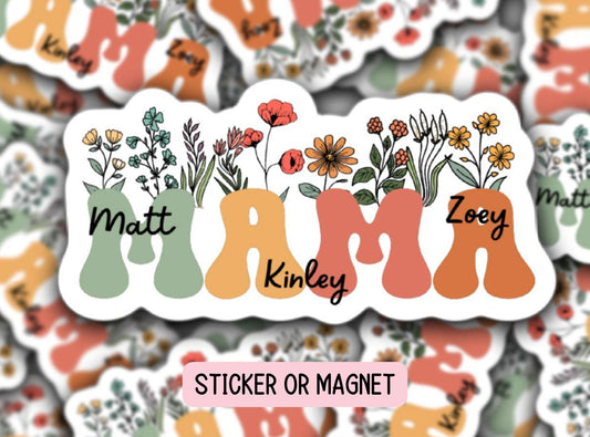 Retro floral mama sticker, Personalized name stickers, Custom Name Stickers, Aesthetic stickers, Mother's day gift, kids name stickers, gift