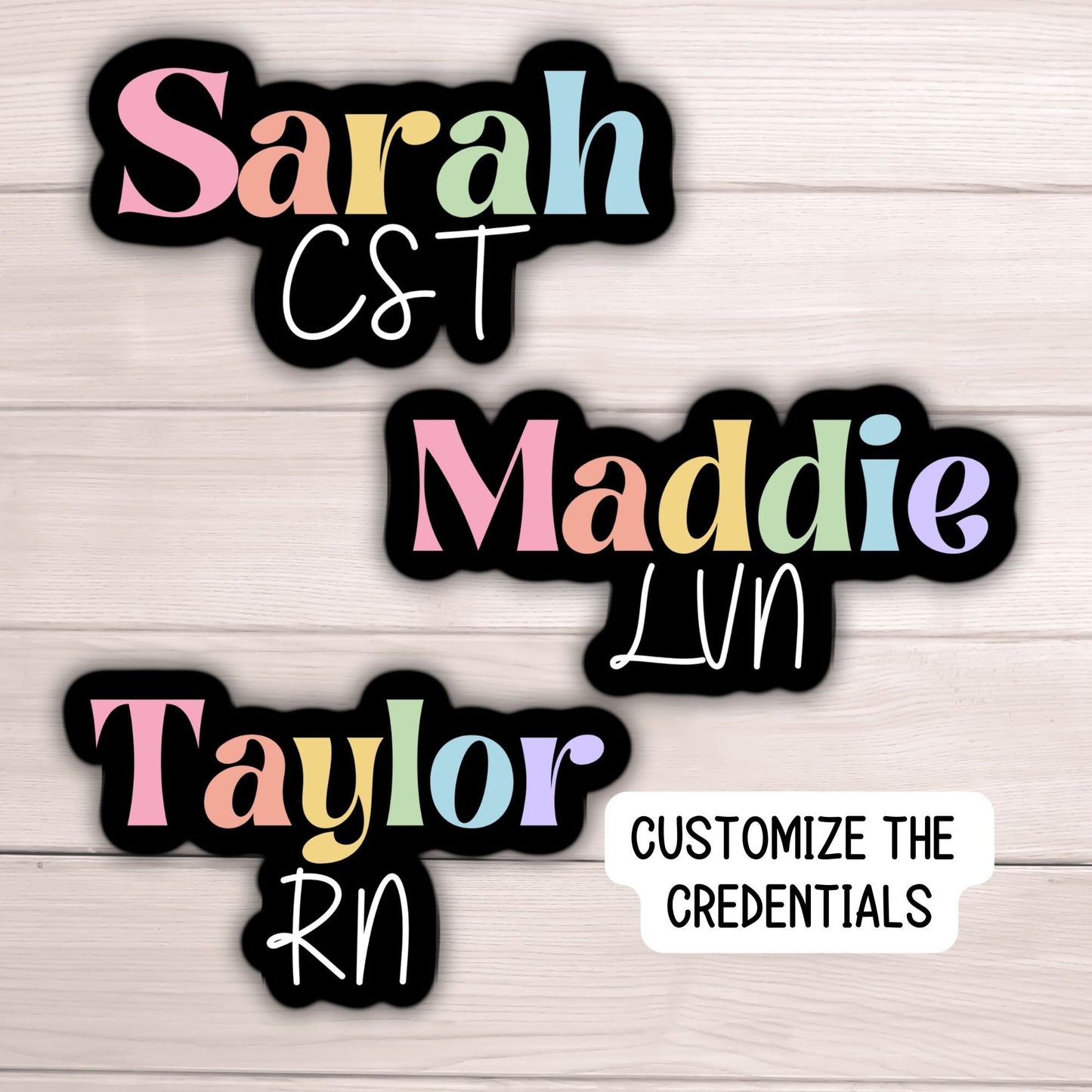 Registered nurse Custom nurse name personalized nurse magnet sticker RN Retro font rainbow Name Personalized healthcare LVN CNA name gift