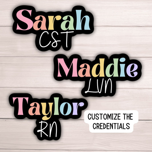 Registered nurse Custom nurse name personalized nurse magnet sticker RN Retro font rainbow Name Personalized healthcare LVN CNA name gift