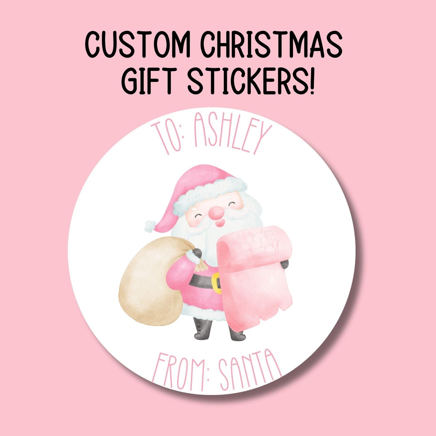 Pink Custom from Santa sticker girls Santa Claus Gift label Personalized Christmas Name Stickers Christmas name tag name Present girly