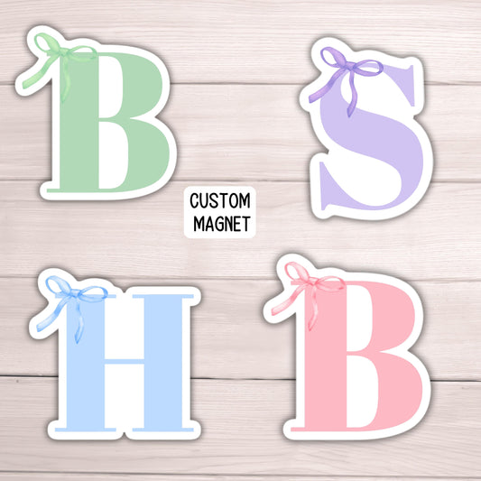Coquette Monogram letter Pink Ribbon Bow Initial School locker magnet Custom name Magnet personalized name locker fridge magnet kids decor